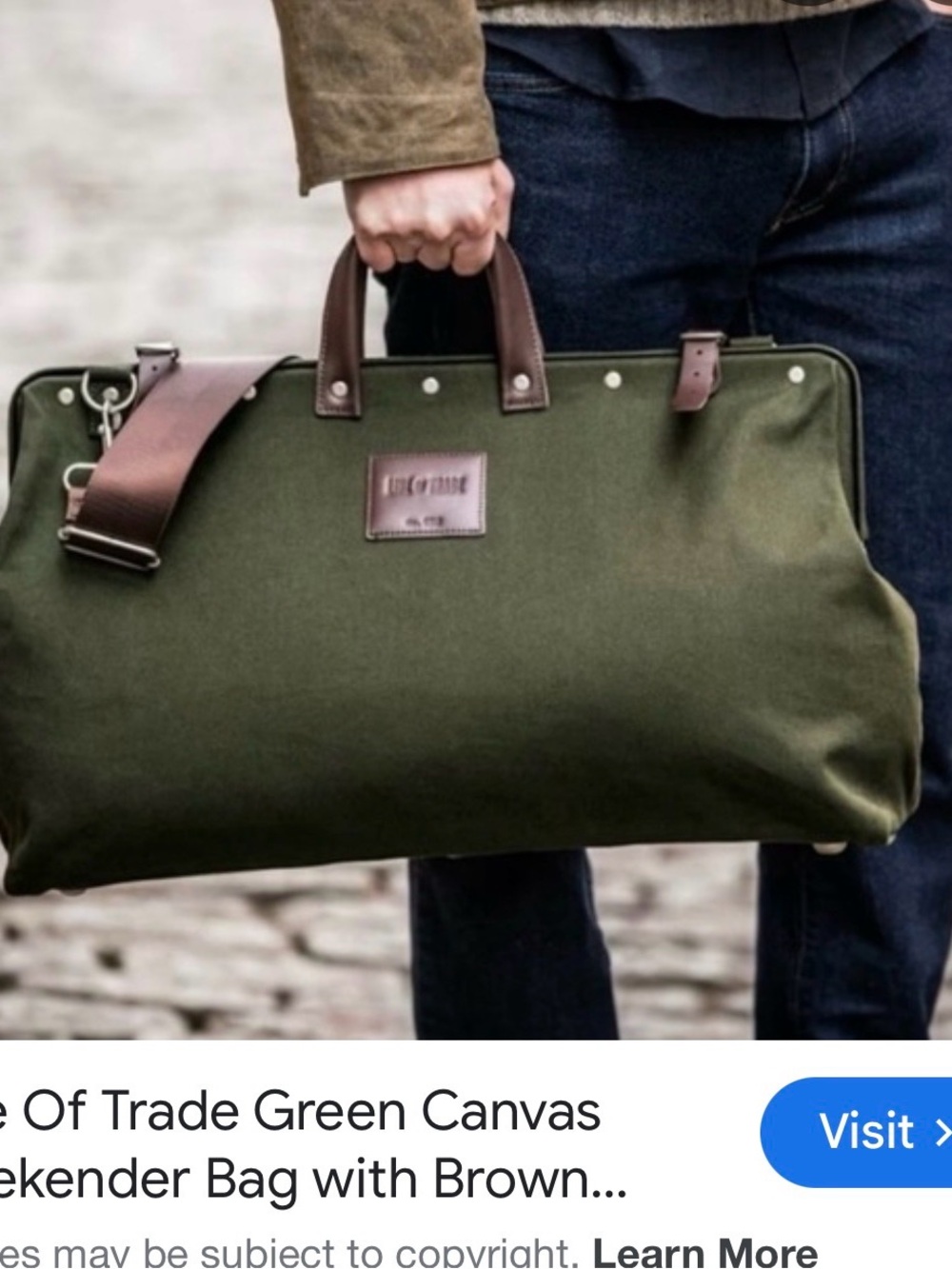 Olive Green Canvas Duffel with Brown Leather Accents NWOT